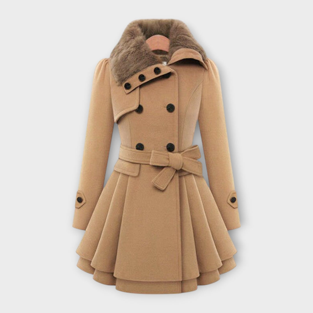 Alena - Elegantný Kabát s Umelou Kožušinou na Golieri