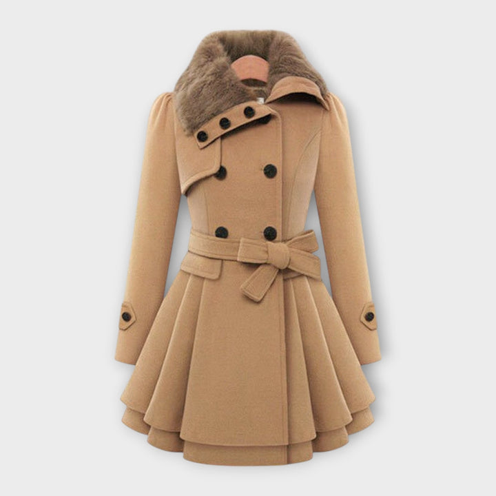 Alena - Elegantný Kabát s Umelou Kožušinou na Golieri