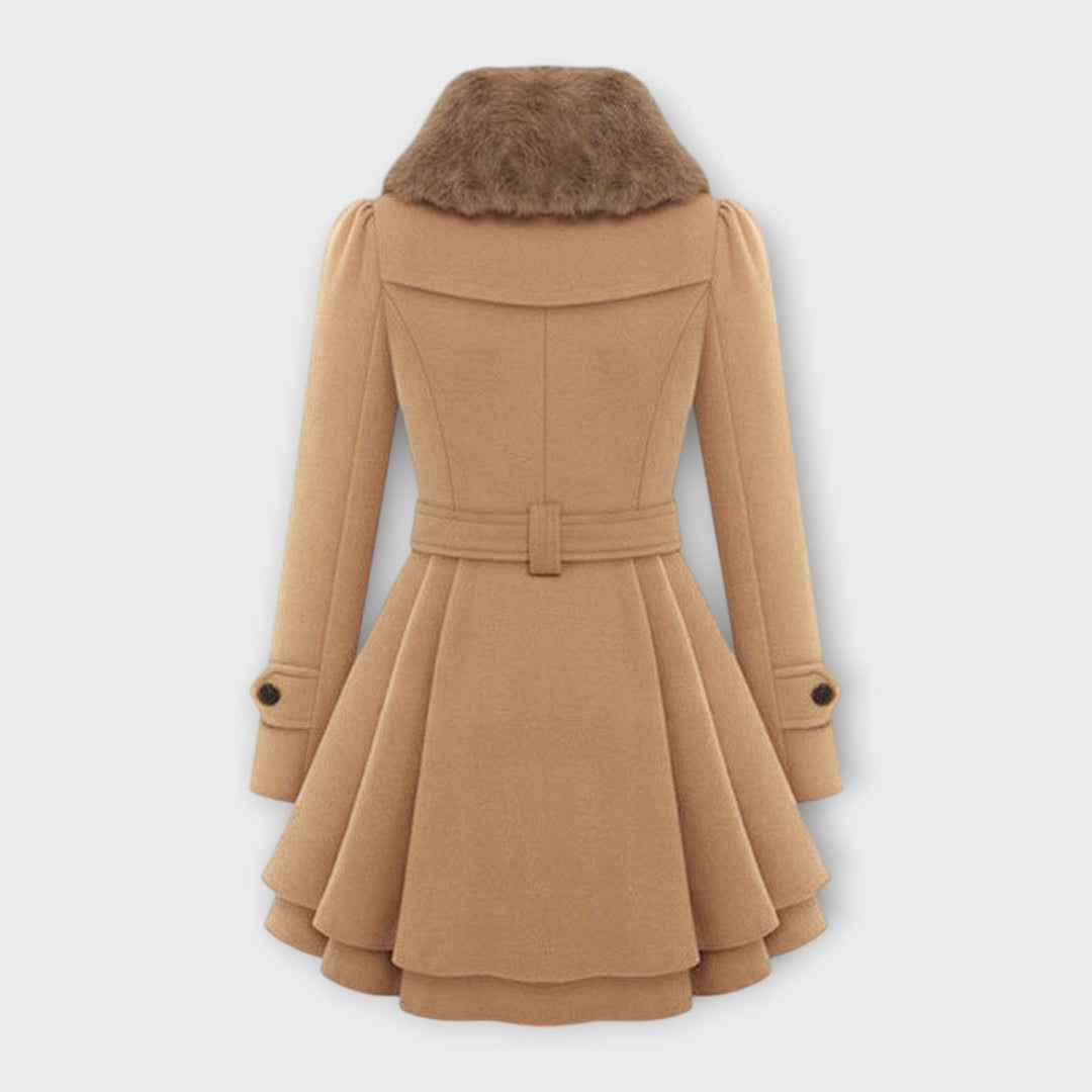 Alena - Elegantný Kabát s Umelou Kožušinou na Golieri