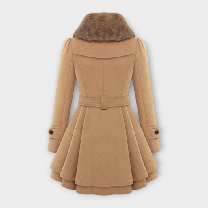 Alena - Elegantný Kabát s Umelou Kožušinou na Golieri