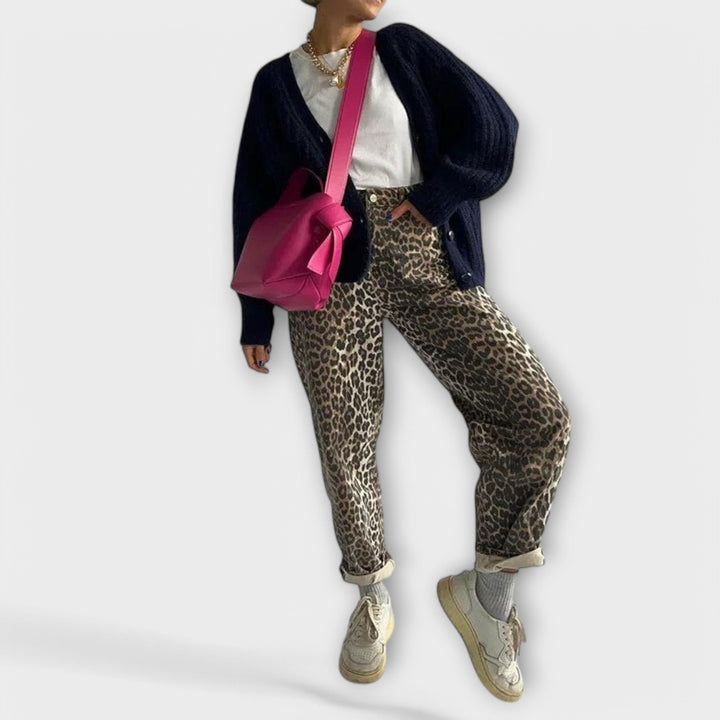 Carina - Retro džínsy s leopardím vzorom