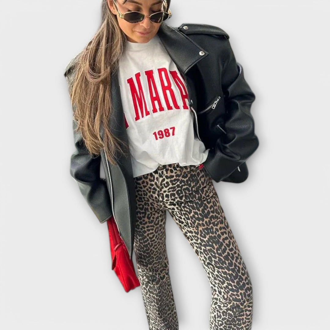 Carina - Retro džínsy s leopardím vzorom