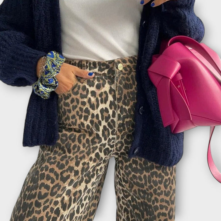 Carina - Retro džínsy s leopardím vzorom