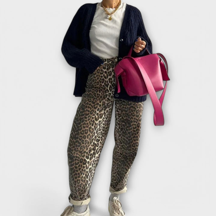 Carina - Retro džínsy s leopardím vzorom